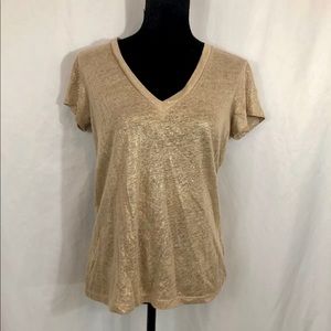 J. Crew gold 100% linen tee shirt xs